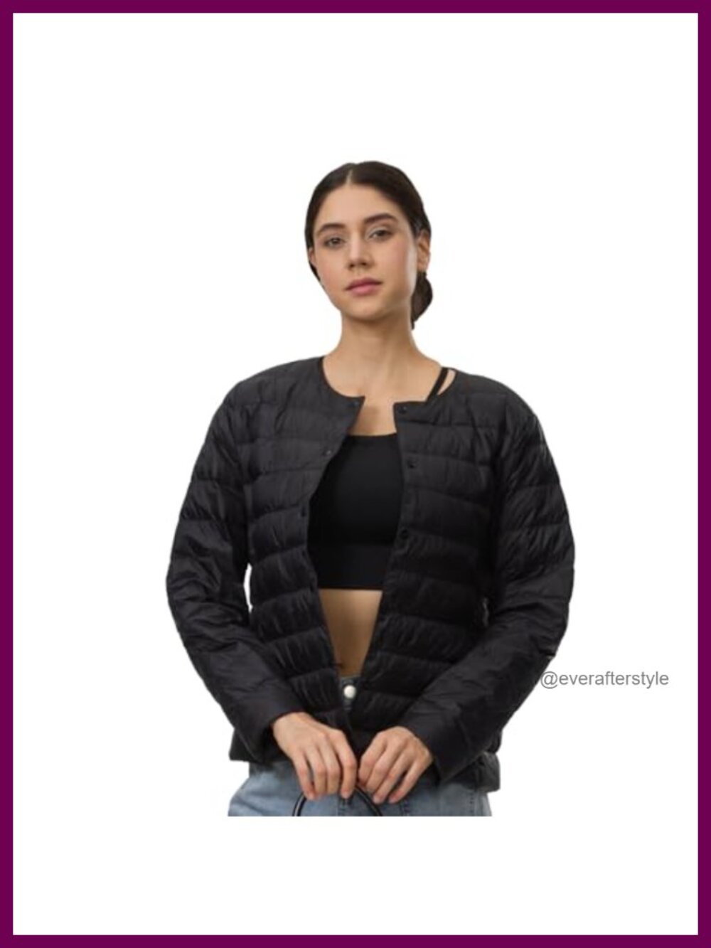 Lightweight Collarless Puffer Jacket Packable Quilted Button Front Coat
